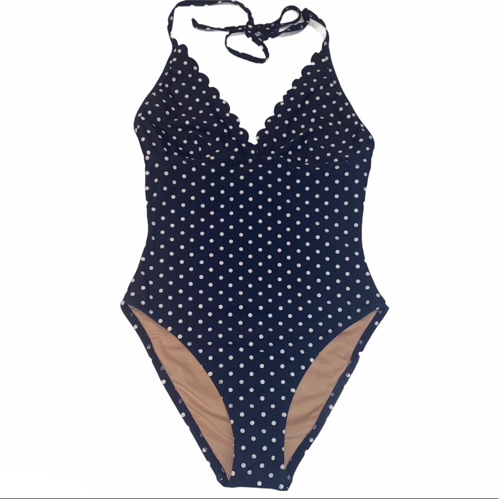 J. Crew Blue & White Polka Dot Scallop Swimsuit - Picture 1 of 10